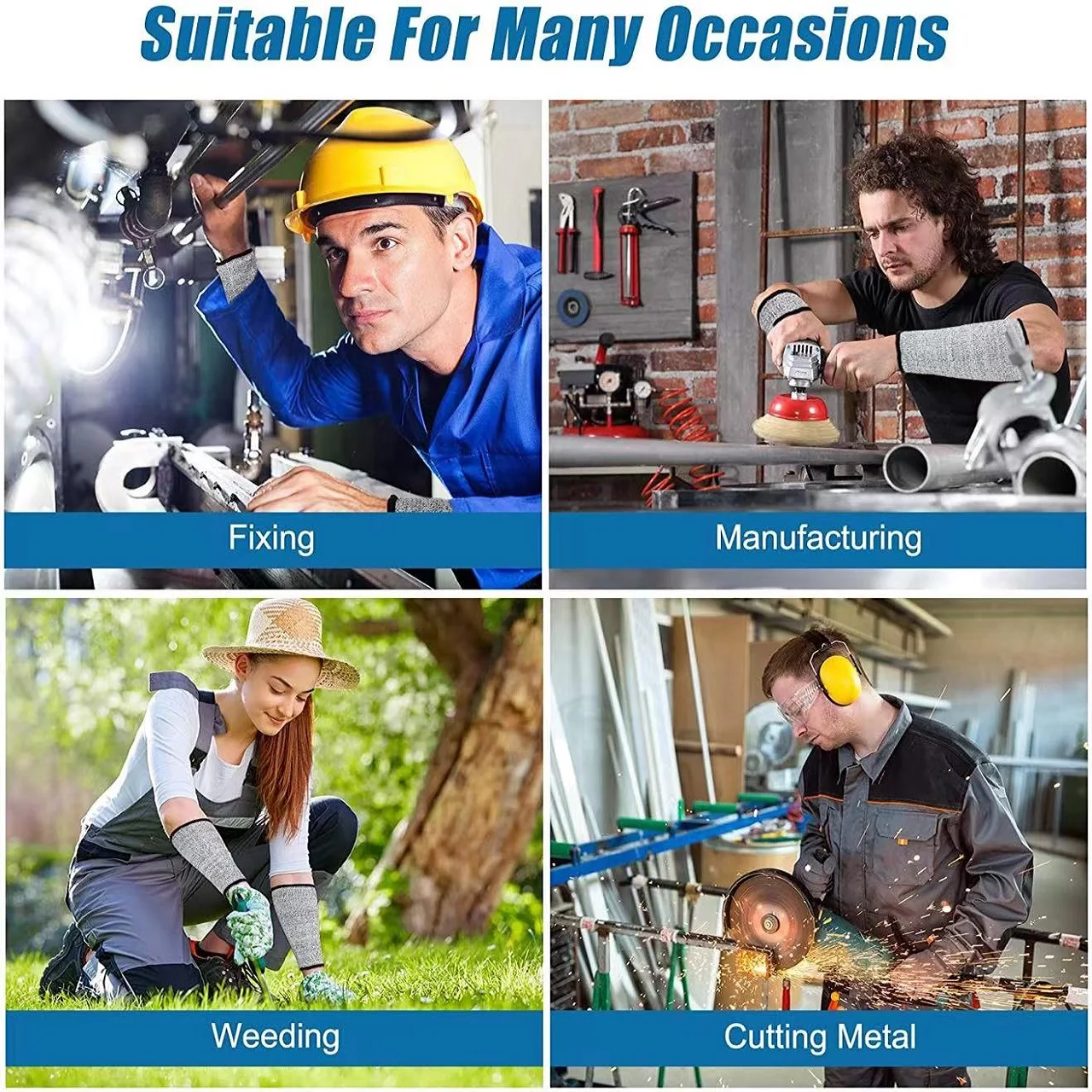 45cm 2Pcs Level 5 Safety Sleeves Anti Cut Arm Puncture Gloves Cut Resistant Bracers Protector Household Breathable Guard Gloves