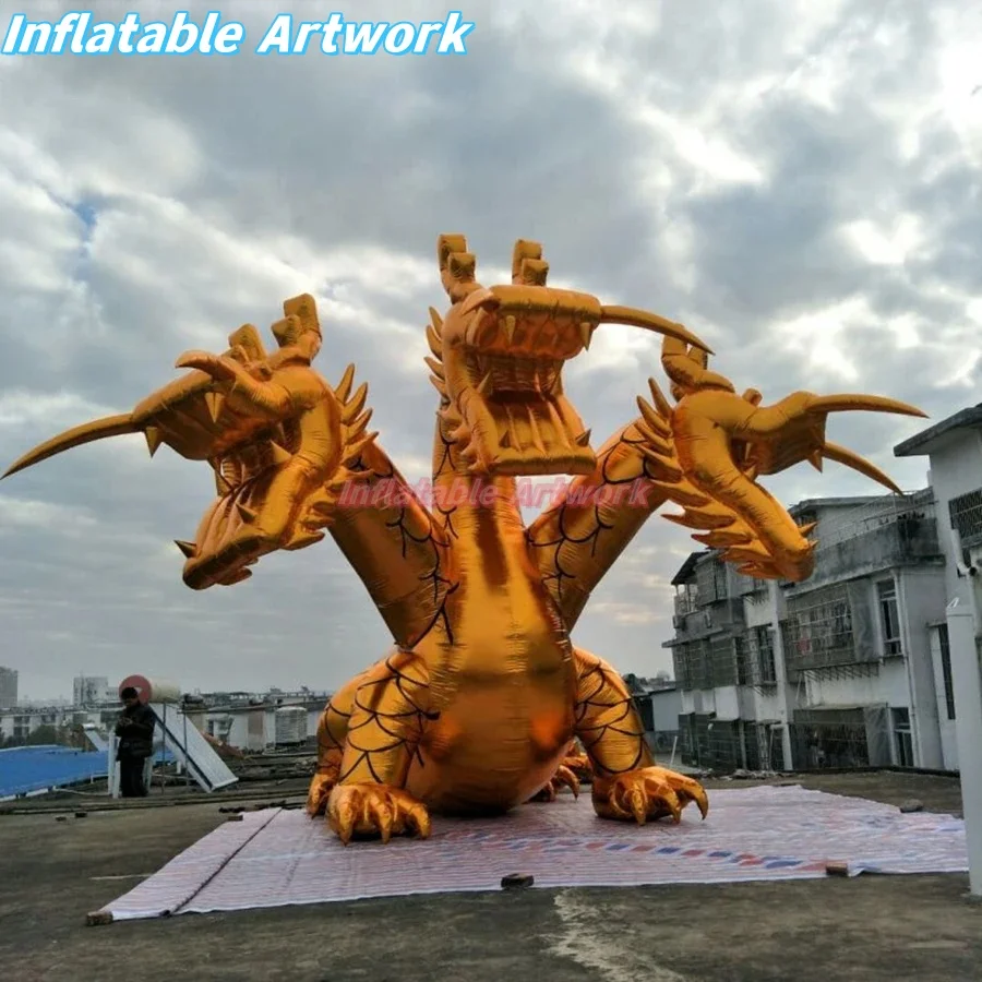 Customized Three Heads Air Blown Gold Dragon for Event Party Decoration Toys