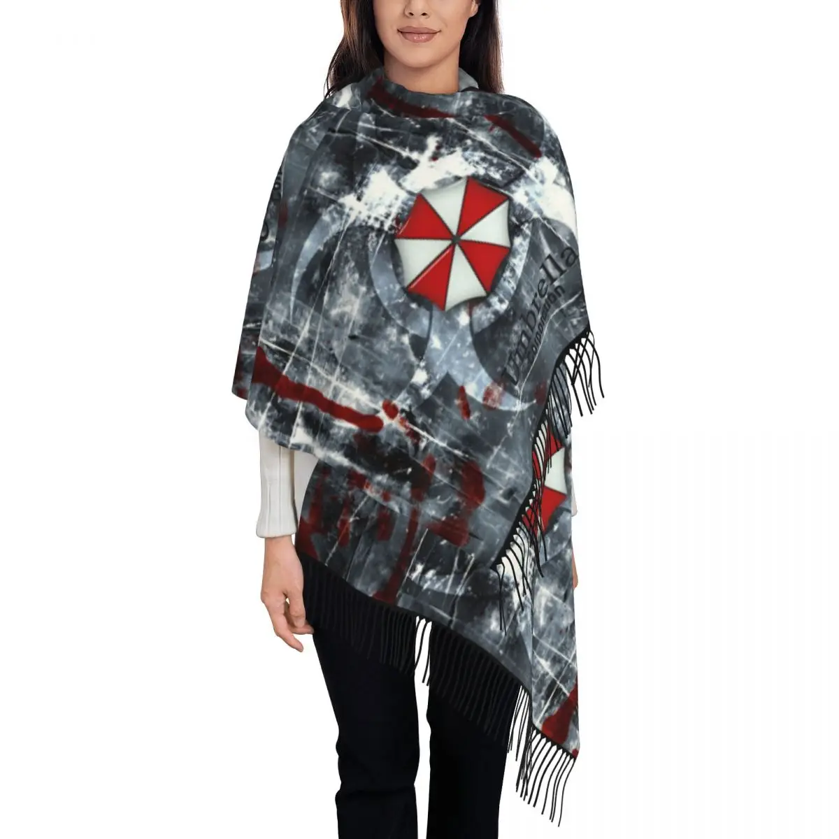 Umbrella Corporation Corp Tassel Scarf Women Soft Video Game Cosplay Shawls Wraps Female Winter Fall Scarves