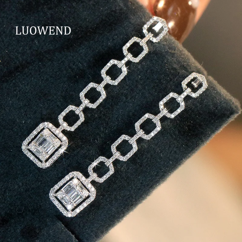 

LUOWEND 100% 18K White Gold Earrings Fashion Design 0.80carat Real Natural Diamond Drop Earrings for Women High Party Jewelry