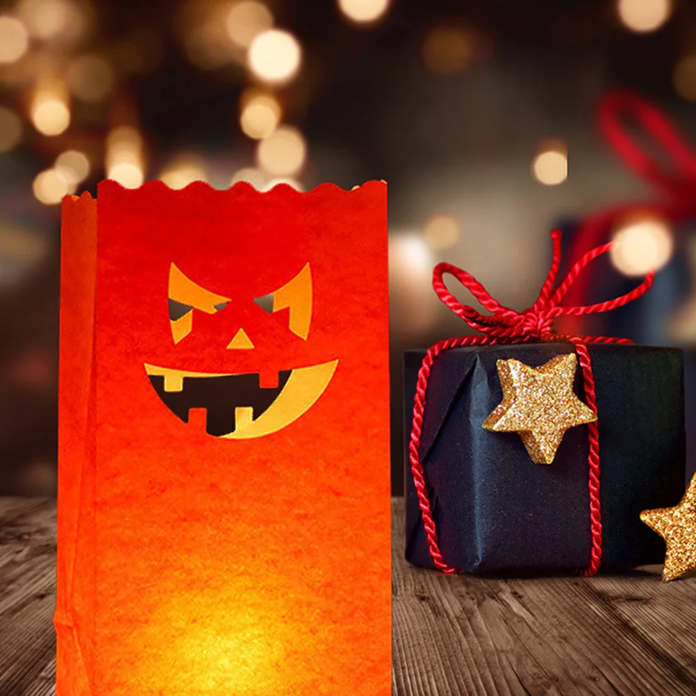 

24Pcs Flame Retardant Bags Halloween Paper Bags Pumpkin Design for Party Decor Halloween Decorations