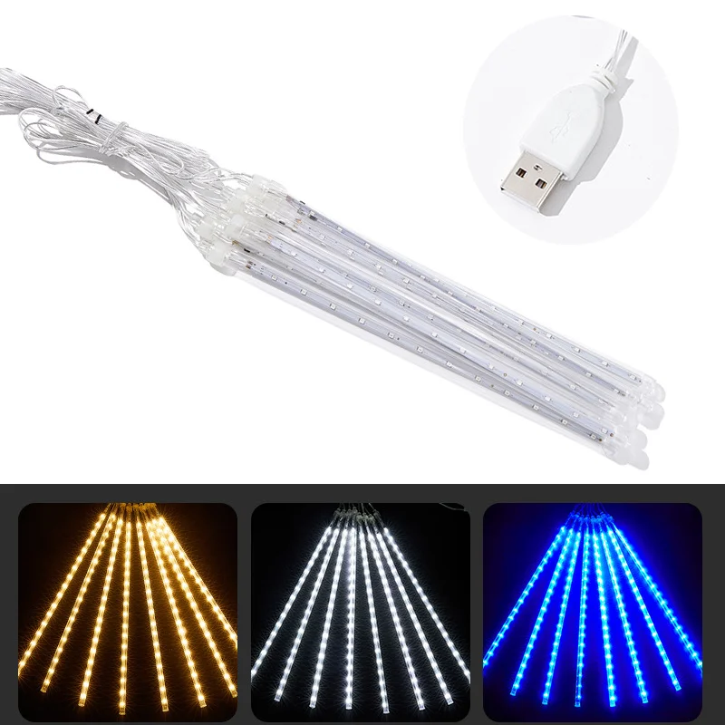 

USB LED Meteor Shower Lights Falling Rain Drop Fairy String Light Waterproof for Christmas Party Garden Holiday Decorations