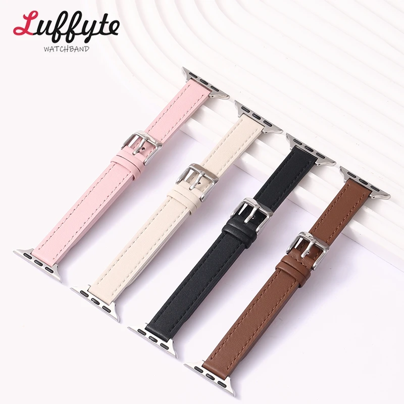 Women's Slim Calfskin Leather Strap for Apple Watch Ultra SE 9 8 7 6 5 4 3 2 1 , Watchband for Iwatch 38/40/41mm 42/44/45/49mm