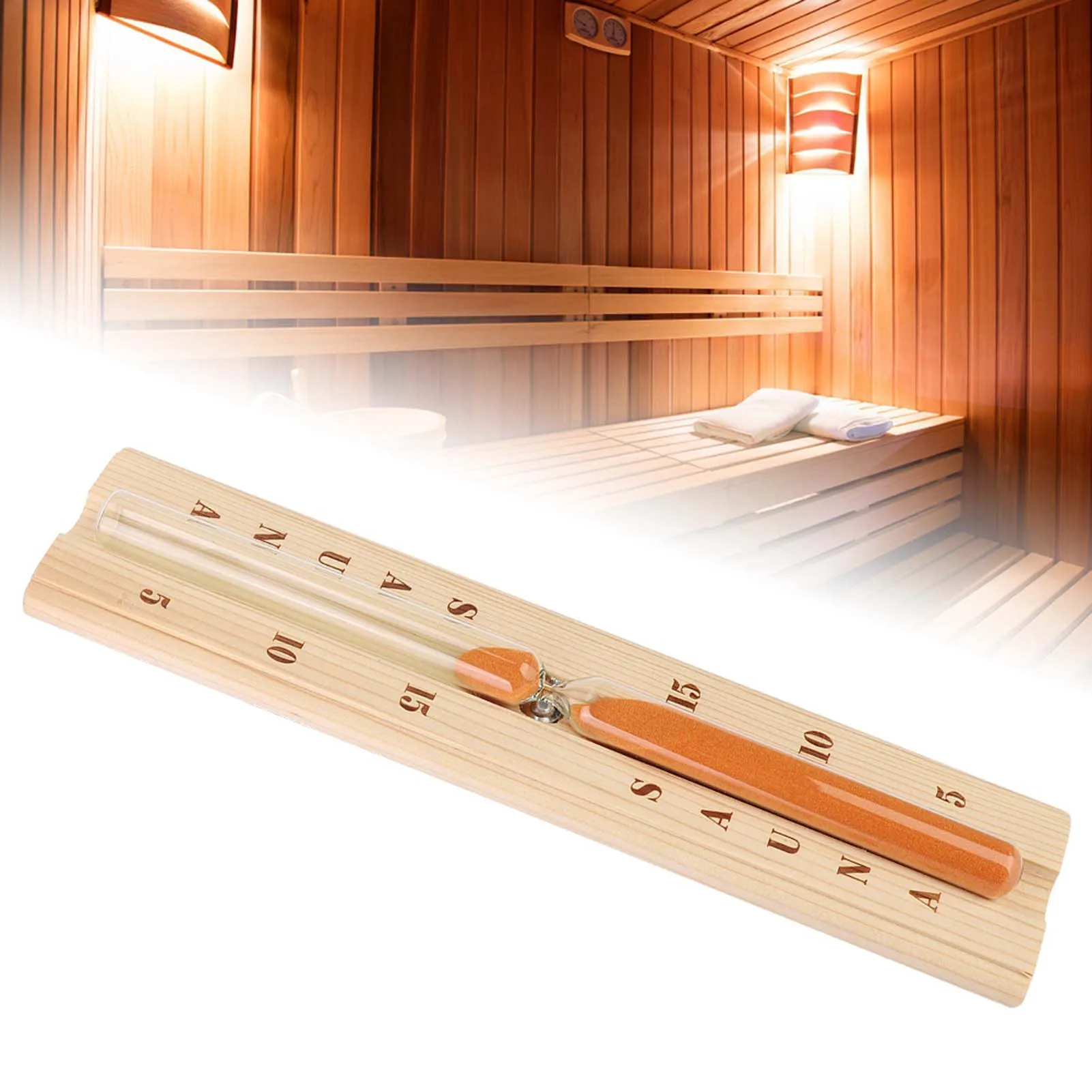 

D2 Pine Sauna Hourglass Clock Accurate Heat Resistant Wooden Sand Timer For Spa Bath 15-Minute Bathroom Wall Sauna Sports Timer