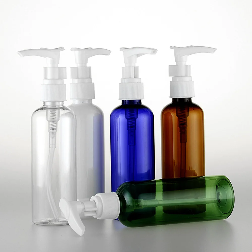 5pcs/pack 100ml 5 color available Refillable Squeeze  PET Plastic Portable Plastic lotion bottle with white pump sprayer