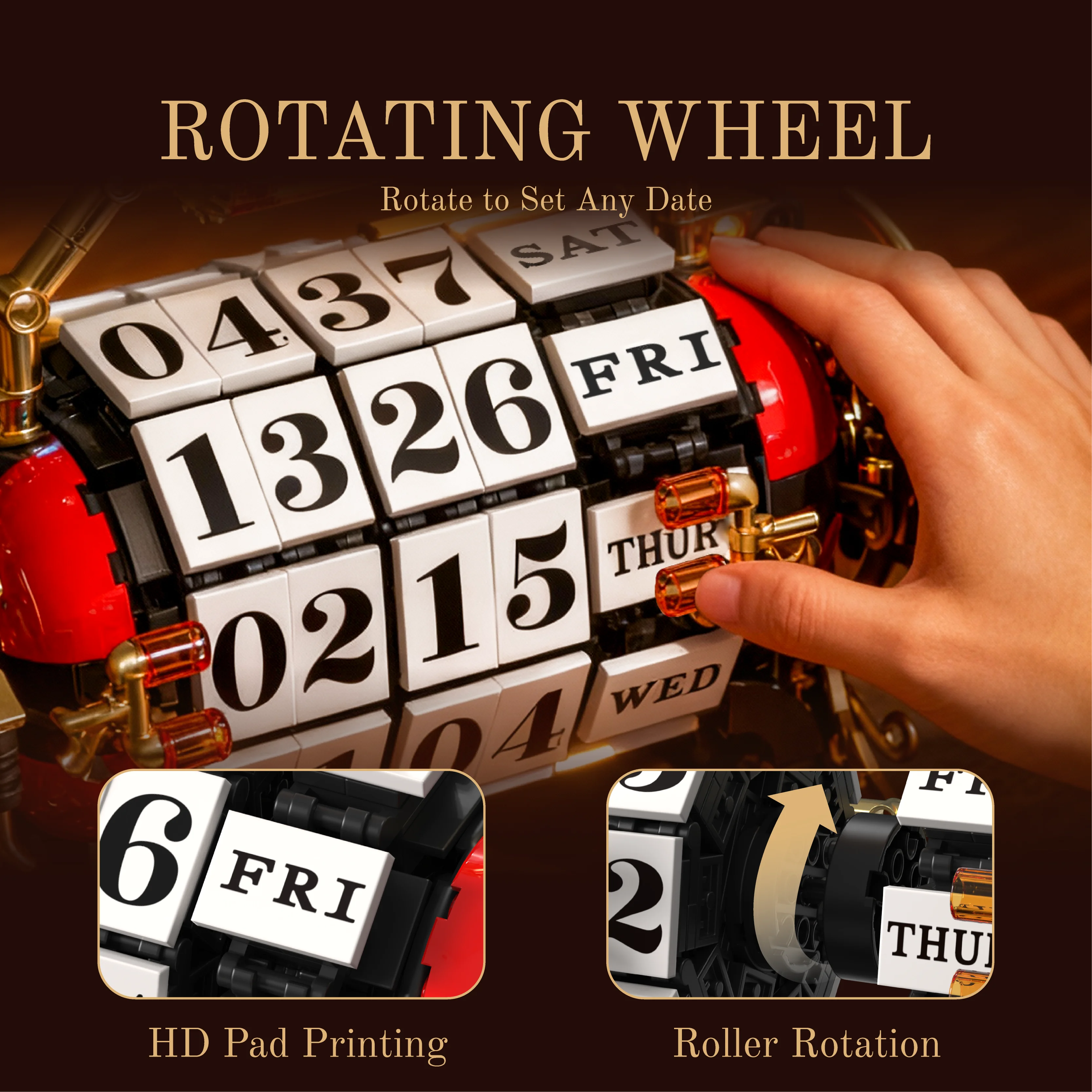 

Mechanical Flip Calendar Building Blocks Model, Retro Vintage Design with Changing Dates, Unique Desk Decor for Adult Collectors