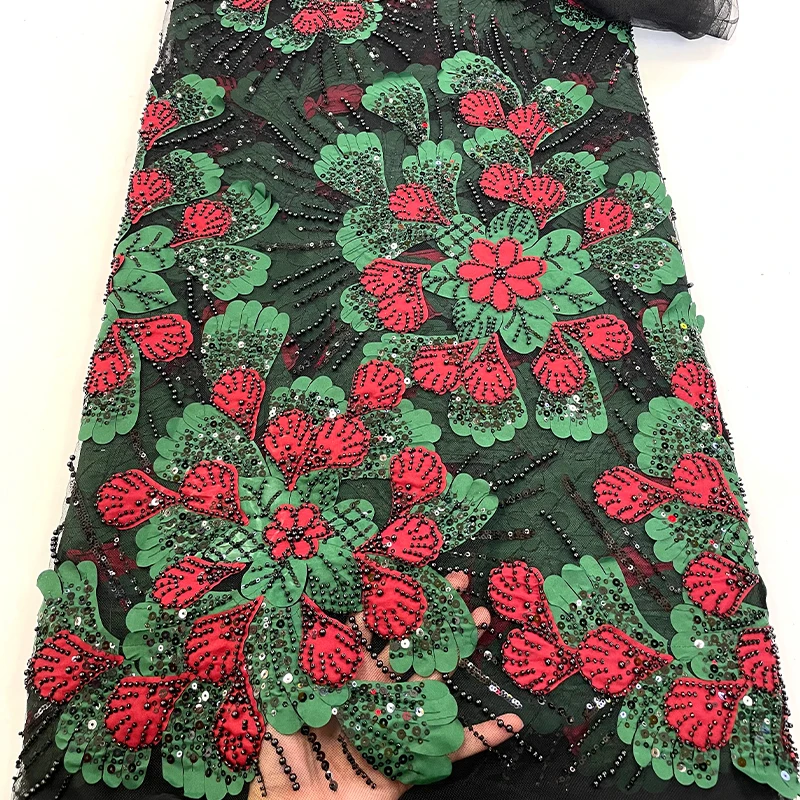 Роскошная французская кружевная сетчатая ткань, высококачественная африканская вышивка бисером, разноцветная кружевная ткань с вышивкой бисером и блестками