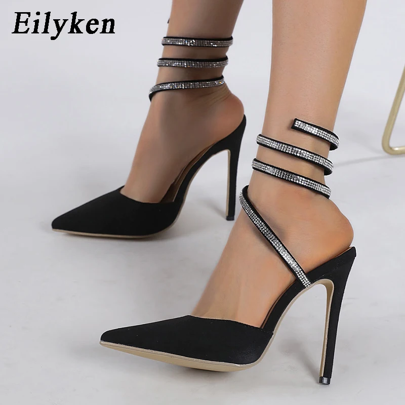 Eilyken Street Style Woman Pumps Sexy Crystal Diamond High Heels Pointed Toe Designer Stiletto Pole Dancing Female Shoes