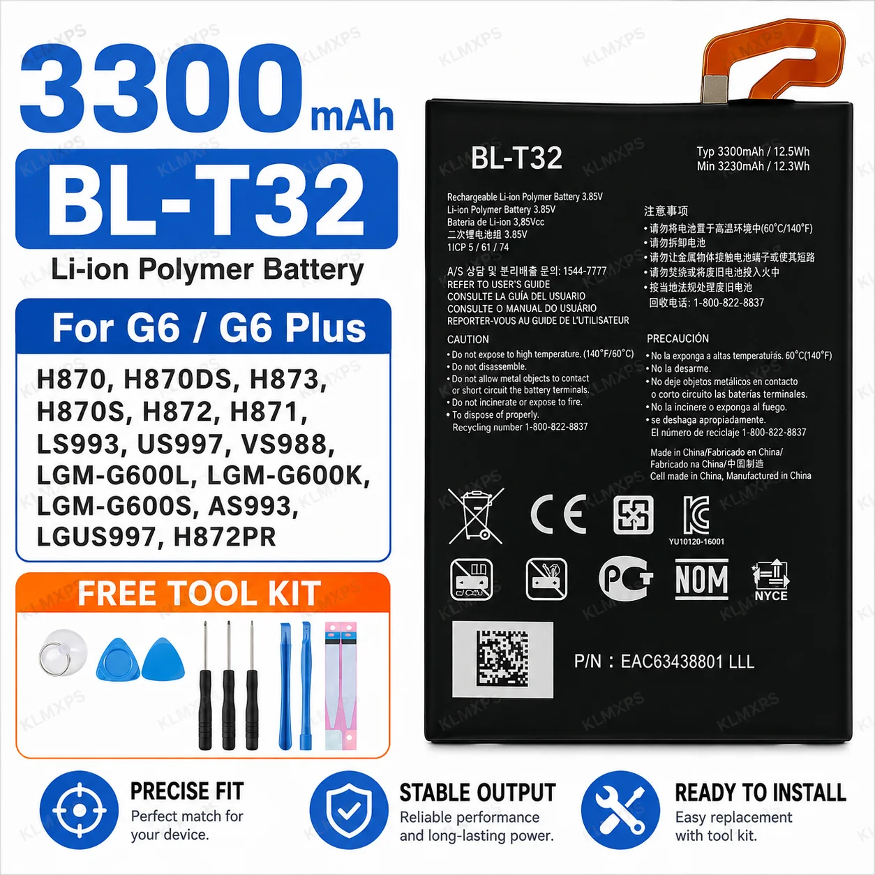 Battery For LG G6 V10 V20 V30 V40 V50 ThinQ BL-44E1F BL-45B1F BL-T32 BL-T33 BL-T34 BL-T37 BL-T42 Rechargeable Phone Battery view 4
