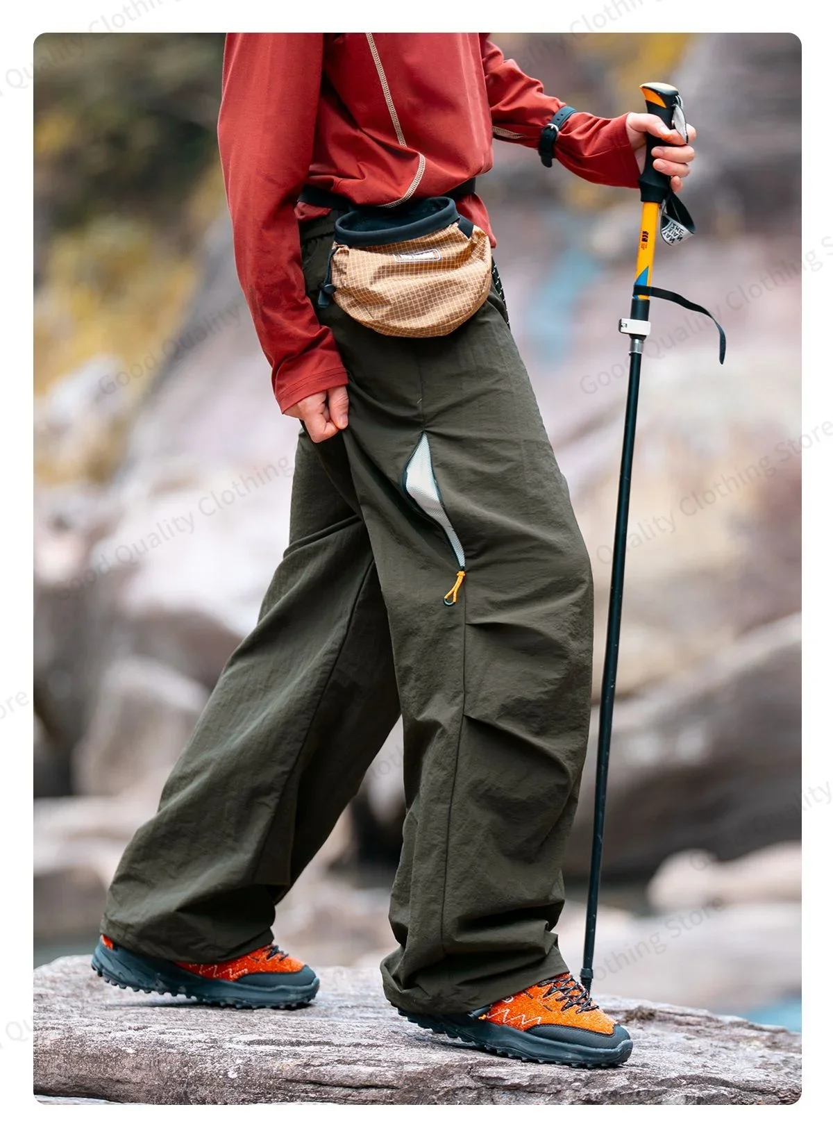 Arbeitsfreudige, wasserabweisende Outdoor-Overalls für Herren, Herbst, lange Hosen mit Schlitz und Falten, Kontrastfarben, Reißverschluss, Sport- und Freizeithose – Detail 17
