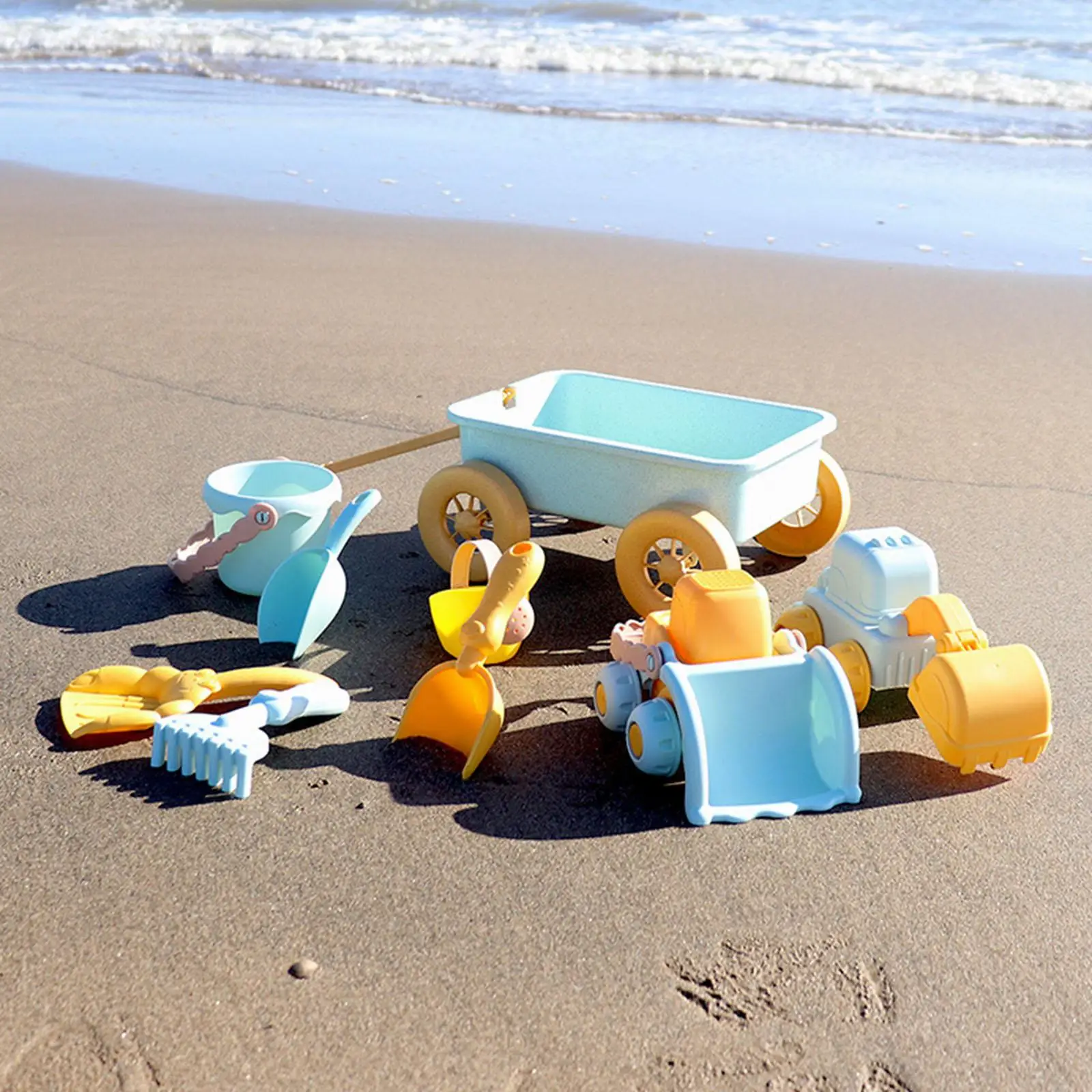 Beach Sand Toys Set with Water Can Dump Truck Hands on Skill Kids Wheelbarrow Beach Wagon Pull Toy for Outdoor Travel Park