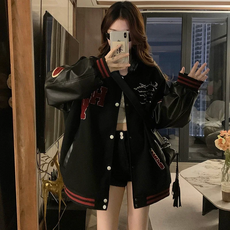 

Baseball Jackets Number Womens Winter Anti-Impact Boyfriend Rhinestones Pockets Quilting Comfy Anti-Freezing Mid-Length Oversize