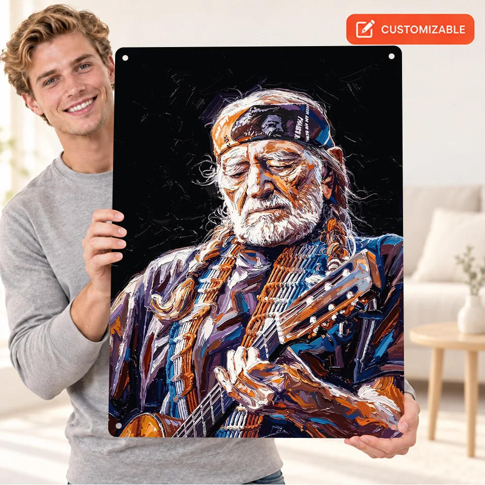Willie Nelson Painting Singer Printed Poster Personalized Aluminum Metal Sign Painterly Musical Wall Art For Home Studio Decor