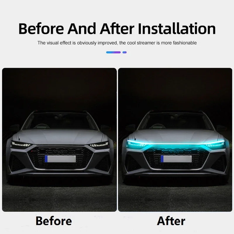 Dynamic Car LED Hood Light 12V Daytime Running Light Start-scan Engine Guide Light Waterproof Decorative Ambient Light Strip view 4