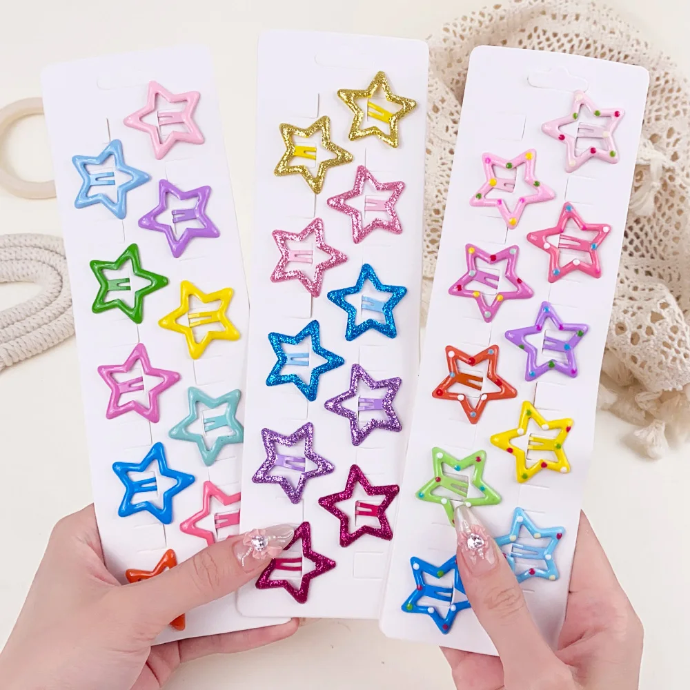 

10Pcs/set Colorful Star Hair Clips for Baby Girl Glitter Metal Snap BB Clip Hairpin Headwear Boutique Hairclip Child Accessories