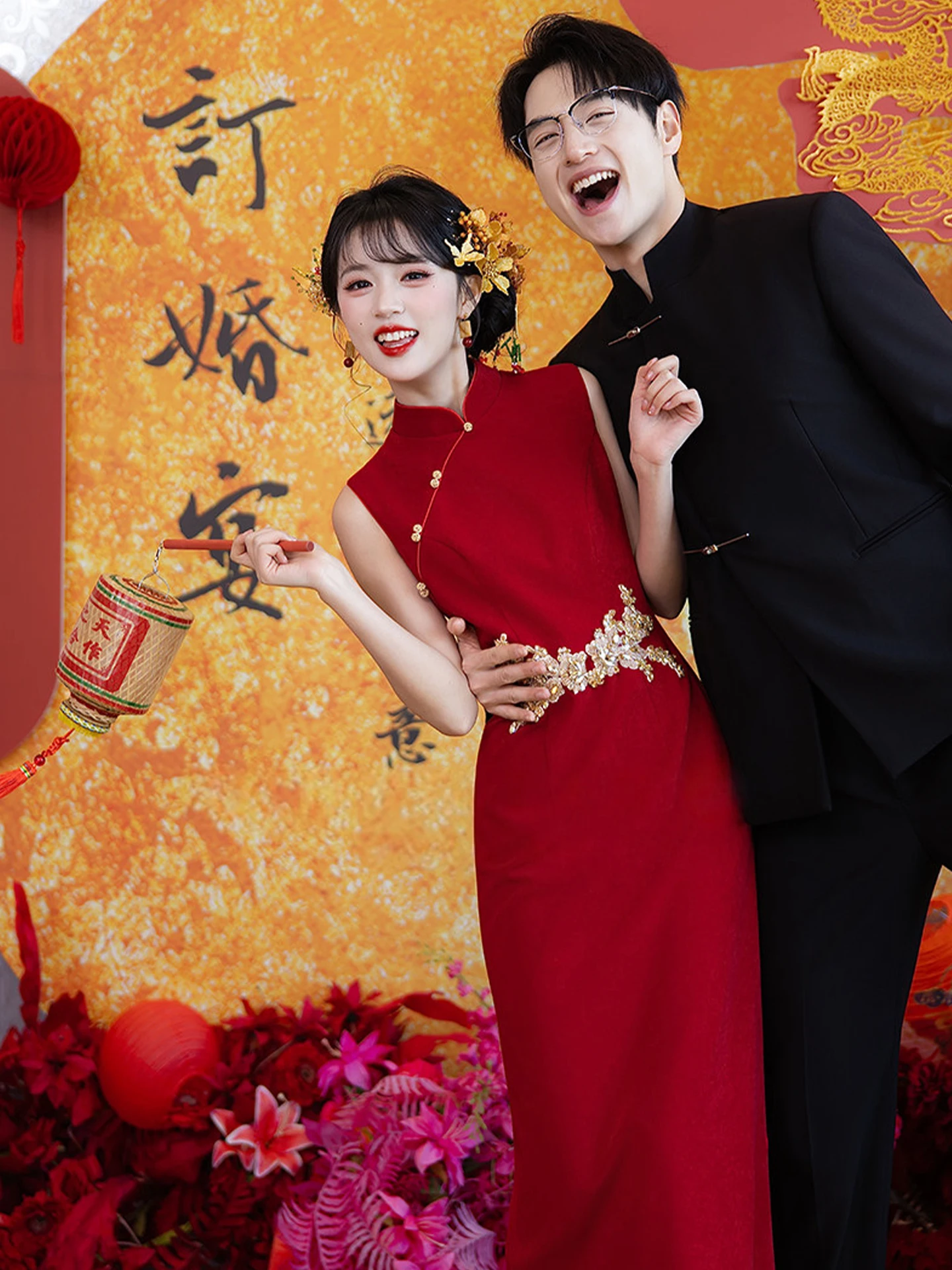 

Новое платье в китайском стиле для церемонии возвращения домой после помолвки и свадьбы, красное, для подачи вина, женское, длинное, без рукавов