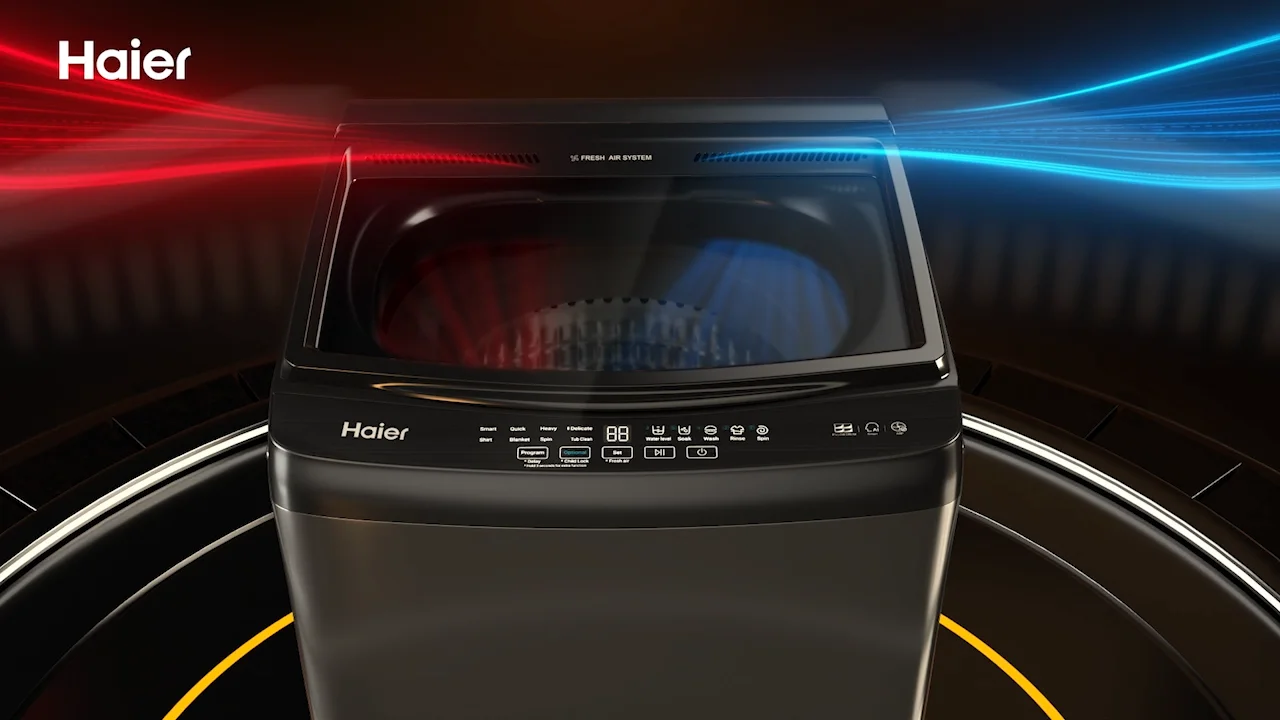 Haier 9 KG Top Loading Washing Machine/air dry/fresh air system/near zero water pressure/NZP (HWM90-316S6)