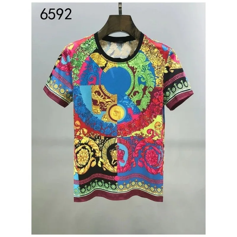 2024 New Fashion Summer Baroque T-shirt Print 3D Floral T Shirt for Women Vintage Luxury Brand Royal Golden Flower Camisetas