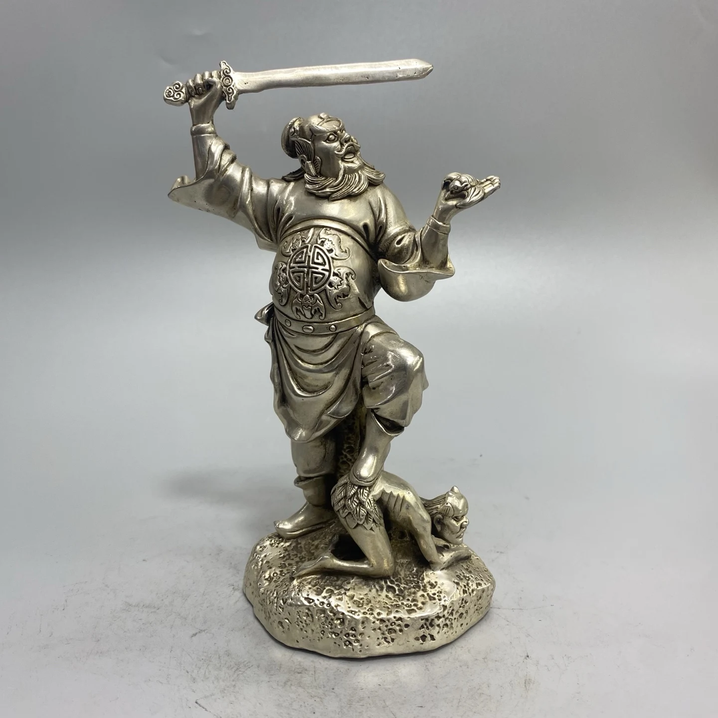 Old Bronze Gilded Silver Exorcist Celestial Master Zhong Kui Immortal Statue Step on the little devil Worship Hall Town house