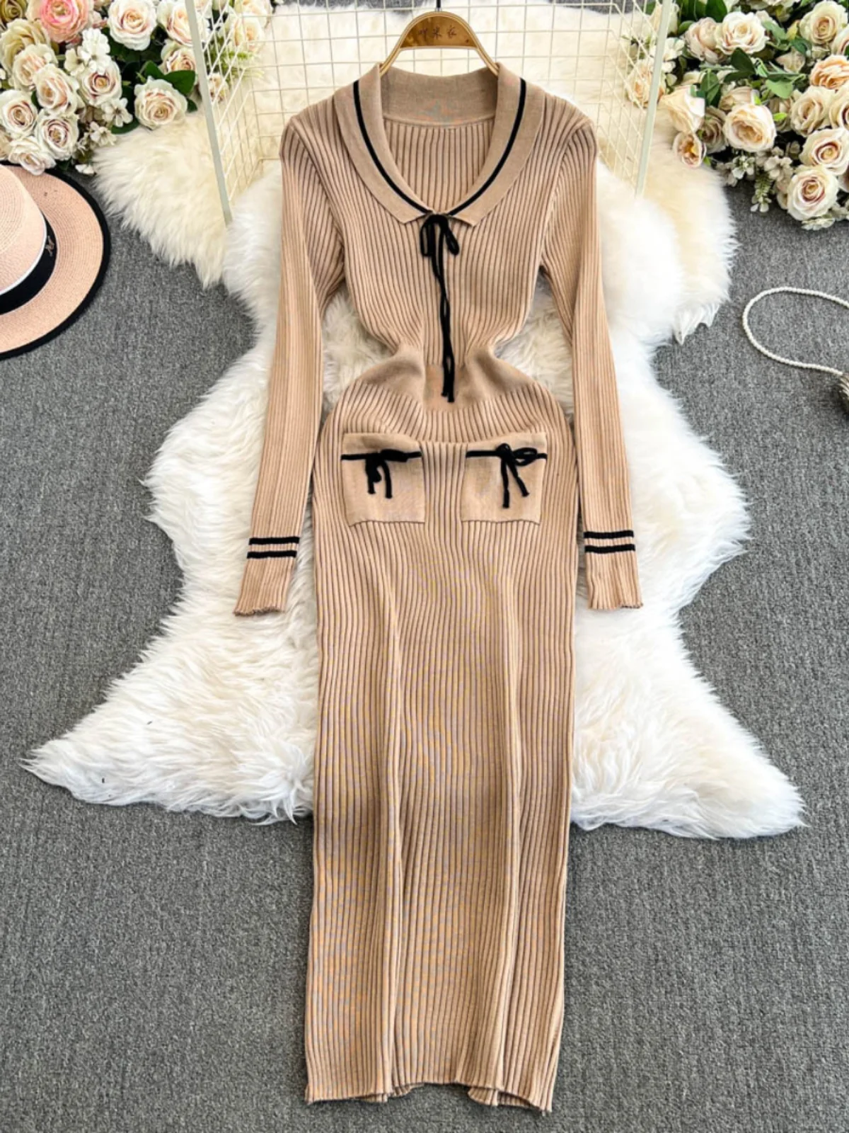 Slim Fit High Waist  Knot mid Length Skirt Dr Winter New Sle Butt Lifting Elastici Dr Korean Sle Commute