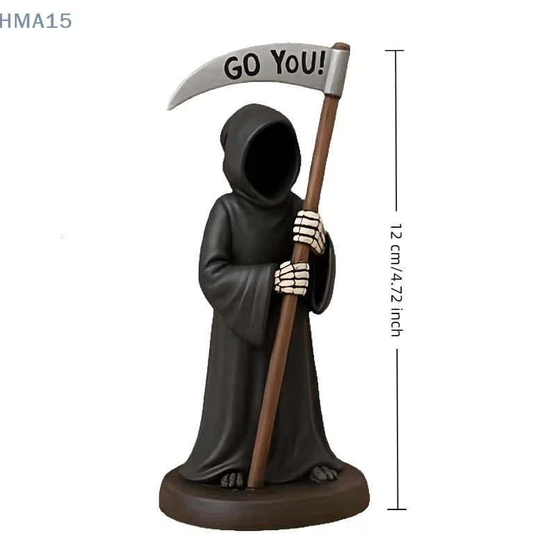 Condolence Coffee Cup Bearing Reaper Sculpture with Emotional Support Cat