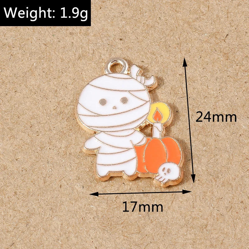 10pcs Cute Enamel Halloween Mummy Charms Pendant for Jewelry Making Earrings Necklace Bracelet DIY Accessories Supplies