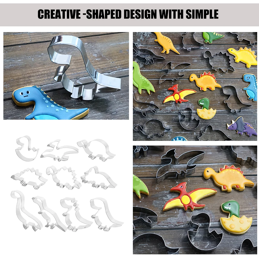 

10 Pcs Dinosaur Cookie Cutters Stainless Steel Baking Molds Metal Fondant Unique Shape Cookies Mold DIY Biscuits Tool