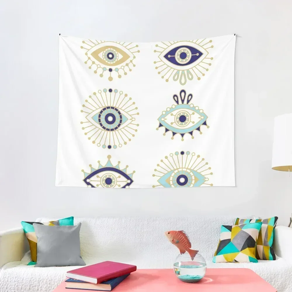 

Evil Eye Collection on White Tapestry Room Decor Cute Wall Decor Room Decoration Korean Style On The Wall Tapestry