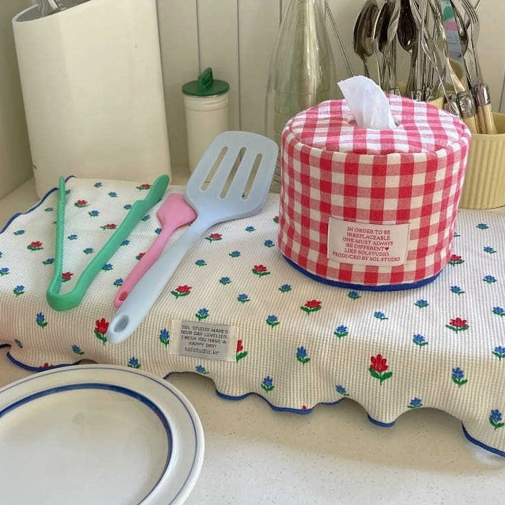 

Korean Plaid Fabric Tissue Storage Box Home Living Room Roll Paper Storage Bag Creative Tissue Cover Tissue Table Decor