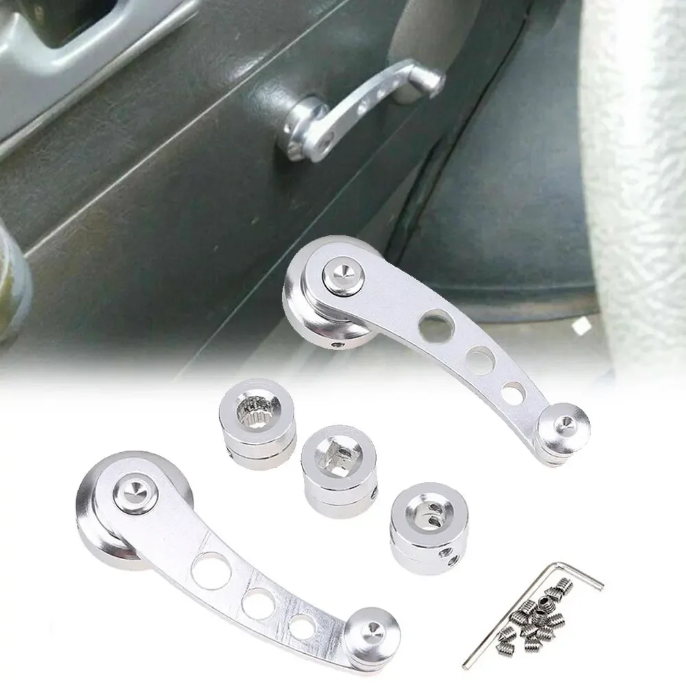 2pcs Universal Aluminum Car Window Crank Handle Riser Replacement Window Winding Handle Kit Interior Replacement Auto Parts