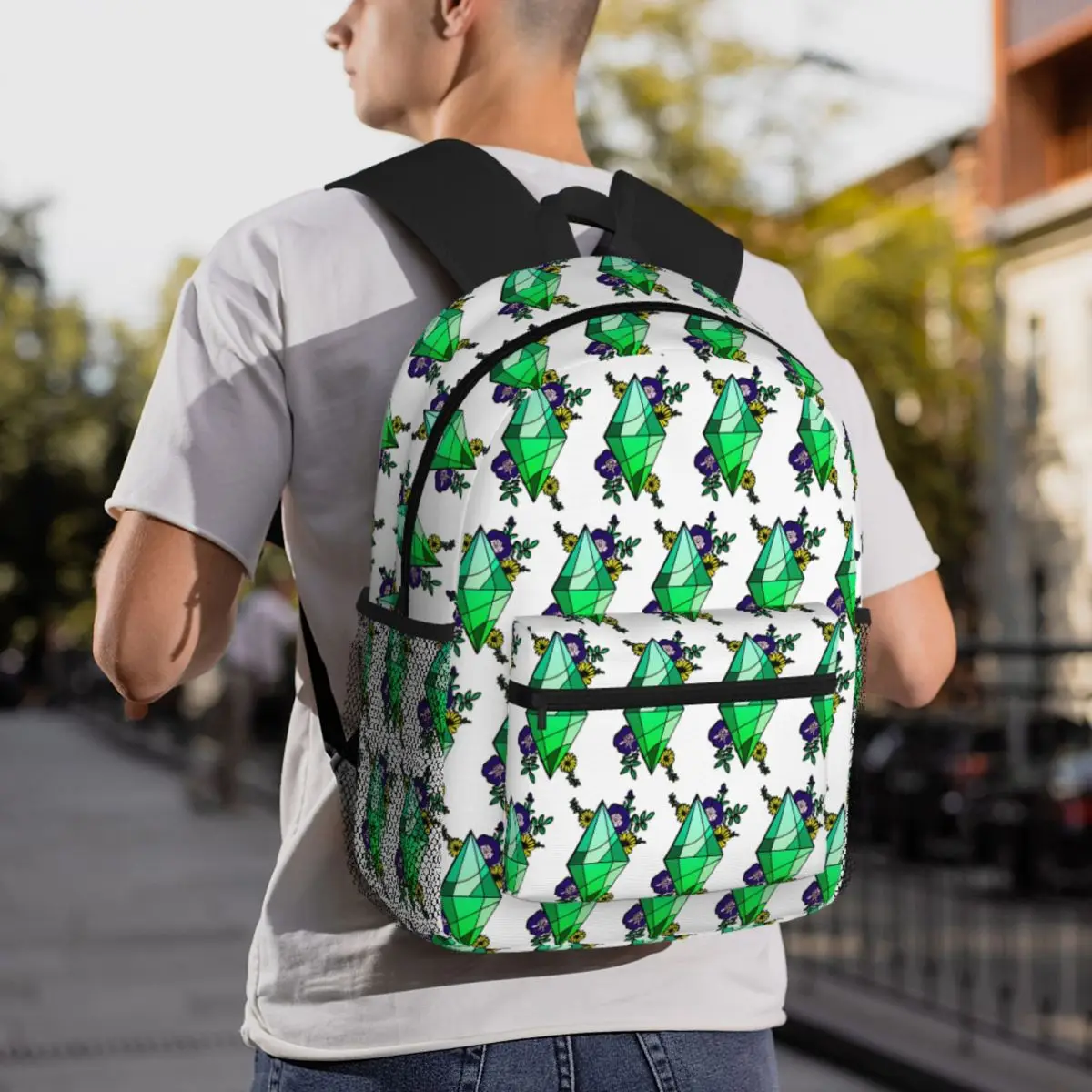 

Stained Glass Plumbob With Flowers The Sims 4 Backpack Daypack Children BookBag School Bag Shoulder Bags for Men Women