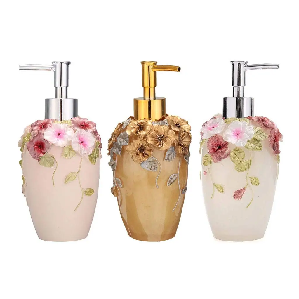 Soap Dispenser Refillable 3D Pump Flower Garden Soap Dispenser Resin Bottle Disinfectant Classic Design for Kitchen Bathroom