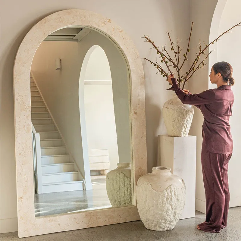 Cream wind full mirror home medieval designer floor mirror clothing store