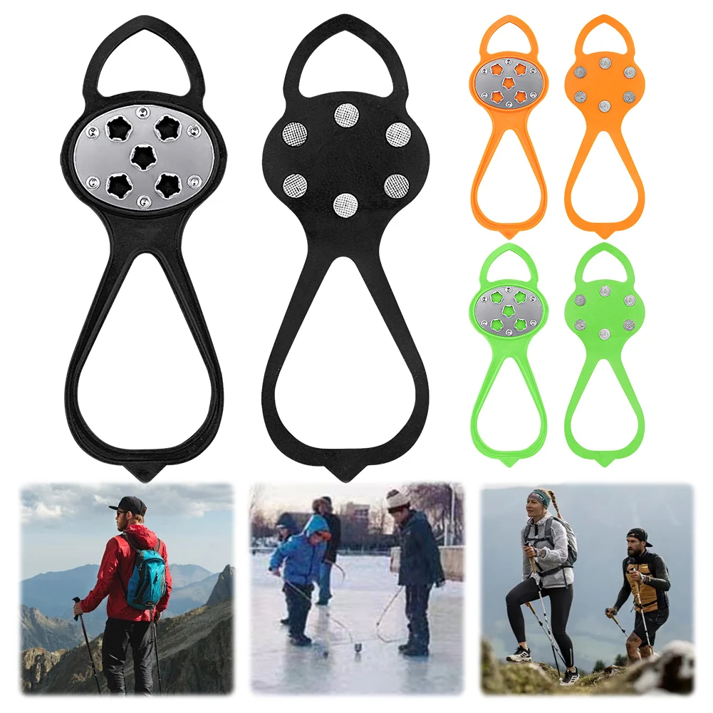 5 Teeth Snow Ice Claws Adjustable Walking Cleat Ice Grippers Walking Shoe Ice Spikes for Outdoor Mountaineering Camping