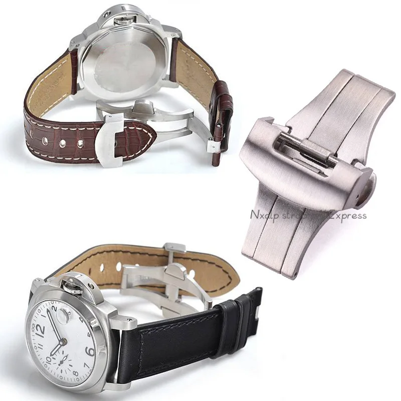 Butterfly Buckle for Panerai PAM 1950serie Matte & Polished Stainless Steel Folding Clasp 20mm 22mm Metal Watchband Clasp Silver