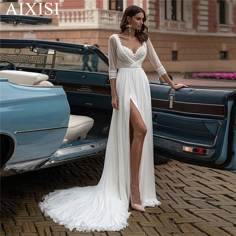 

Luxury A Line Wedding Dress for Women Appliques Lace Vestidos De Novia Robe de mariee Sweetheart Backless High Side Slit.