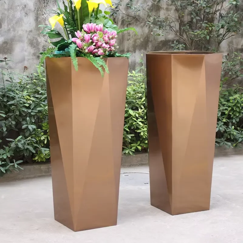 for High Quality Luxury Planters Vertical Tall Octagonal Metal Flower Pots