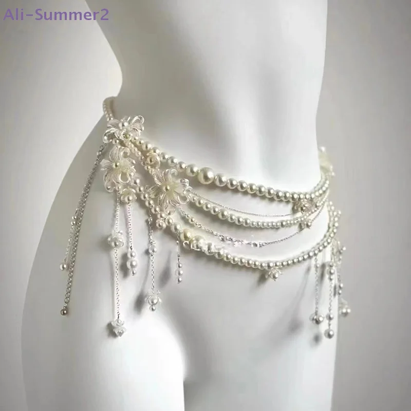 【Summer2】Fashionable Multi-layer Flower Tassel Waist Chain Retro Pearl Waist Chain For Women Girls Body Chain Clothing Gifts