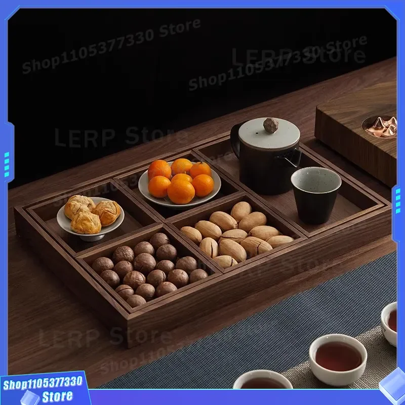 Retro New Chinese Style Solid Wood Tea Tray High End Light Luxury Walnut Dried Fruit Dim Sum Plate Household Decorative