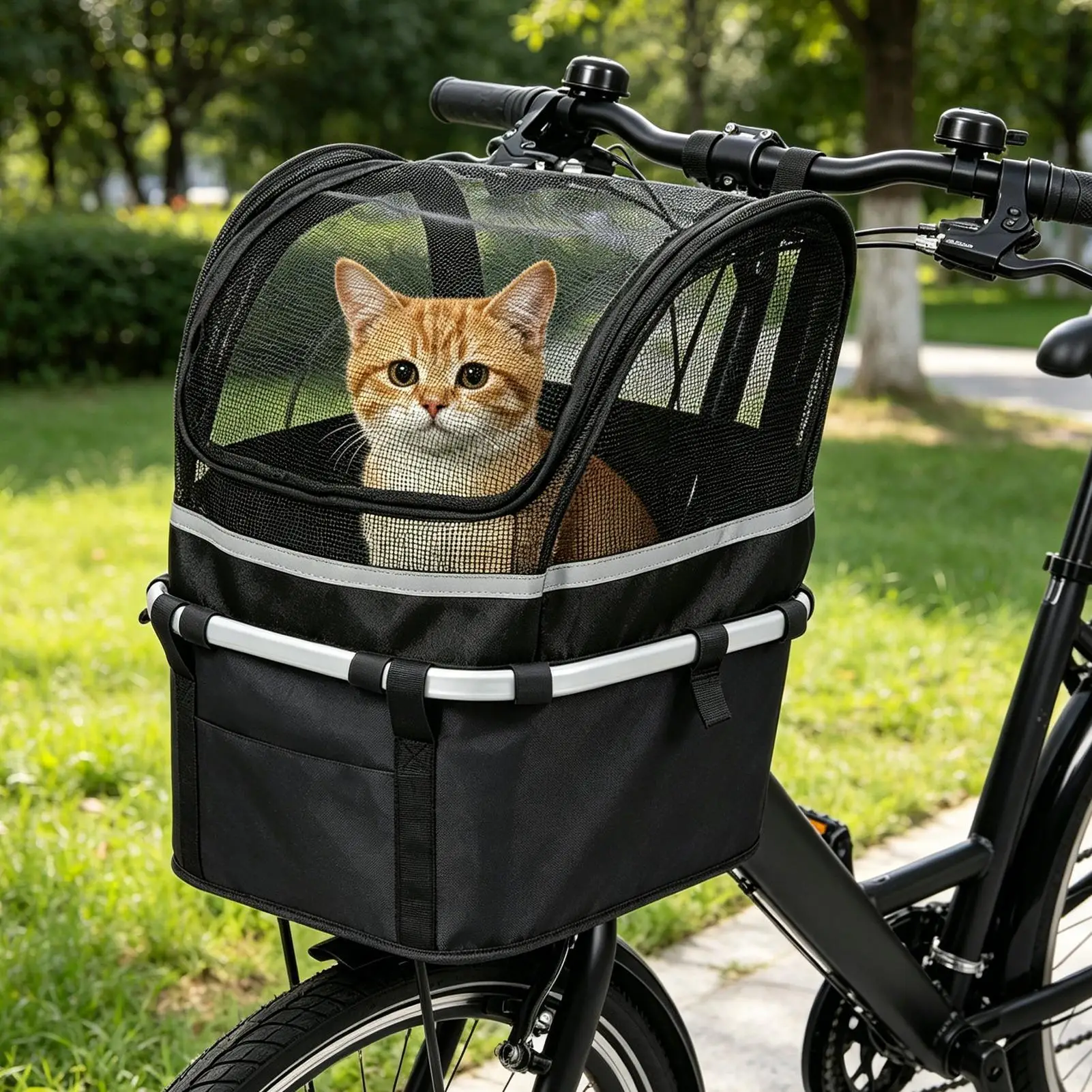Bike Dog Basket Pet Bicycle Handlebar Carrier with Window Reinforced Pet Bicycle Basket For Daily Outdoor Pet Travel Accessory view 4