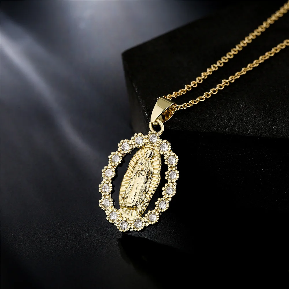 

Good Quality Virgin Mary Women/men Necklaces, Gold Color Stainless Steel Virgin Mary Pendant With CZ Stone,Elegant Jewelry Gift