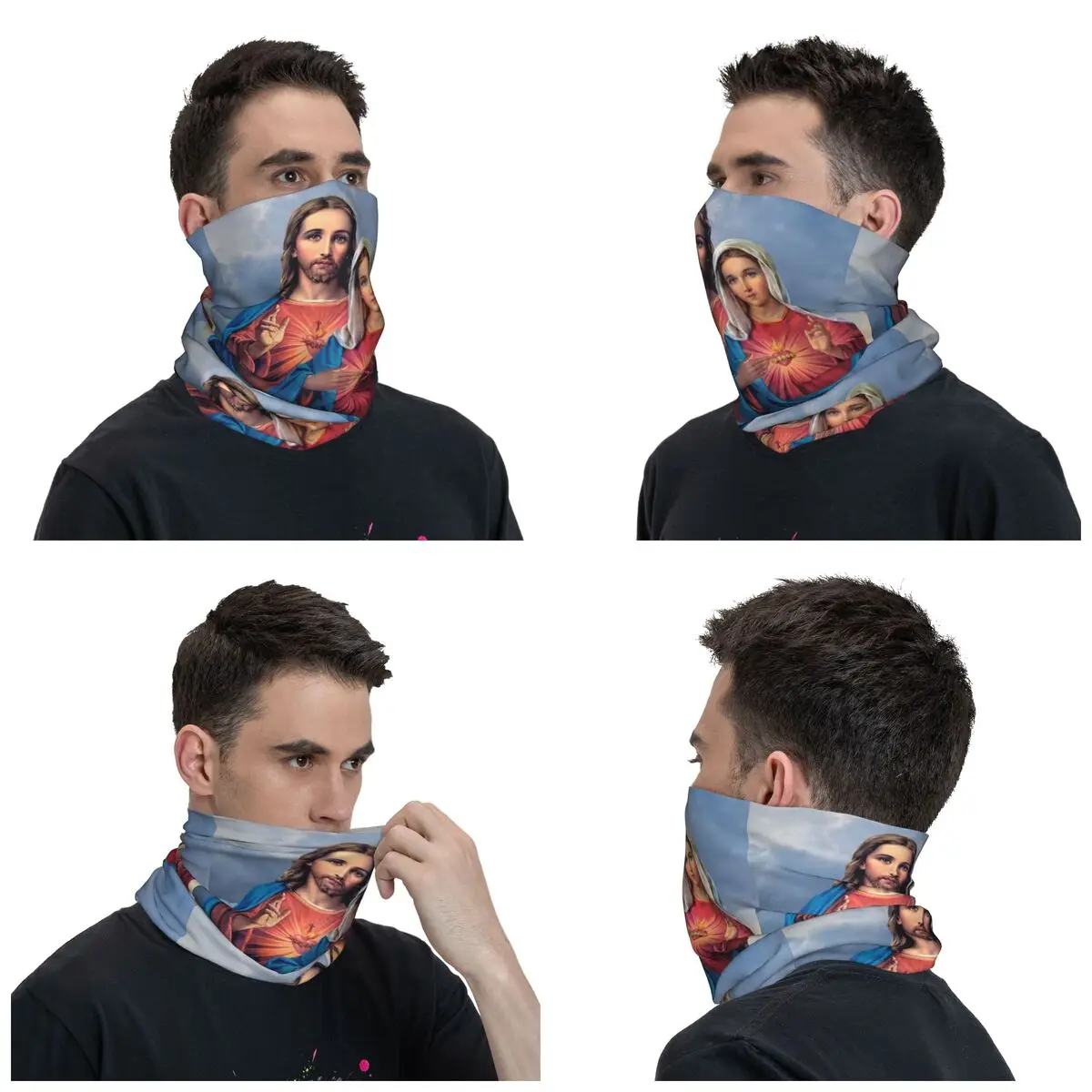 Sacred And Immaculate Hearts Bandana Neck Gaiter Windproof Face Scarf Cover Men Catholic Jesus and Mary Headwear Tube Balaclava