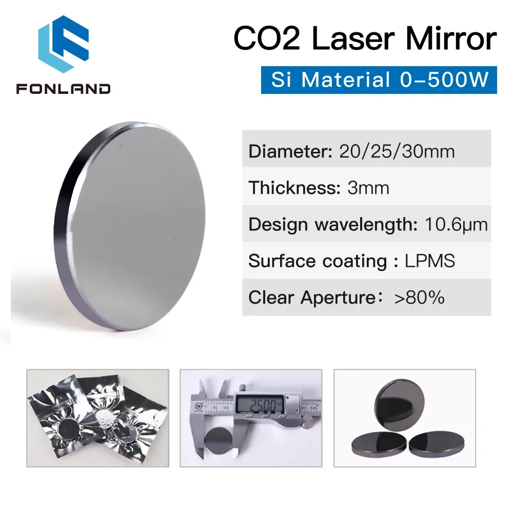 Fonland 500W Co2 Laser Si Reflective Mirrors T3 Lens Refiectivity 99.6% Black-Coating Reflector Lens for CO2 Laser Engraver