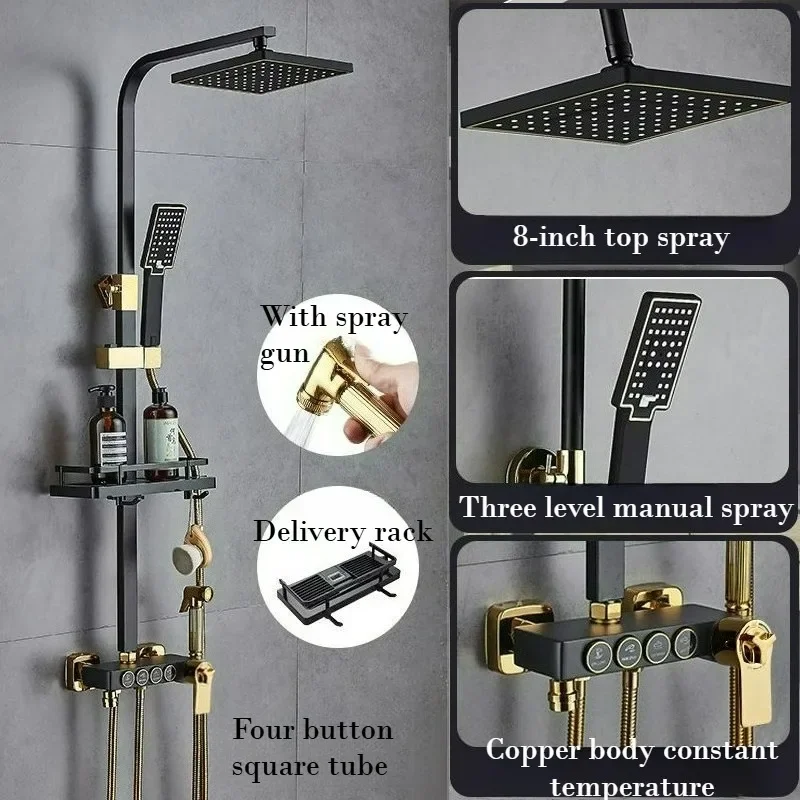 

European Style High Pressure Stainless Steel Rain Shower Set with Thermostatic Brass Handheld Shower Head