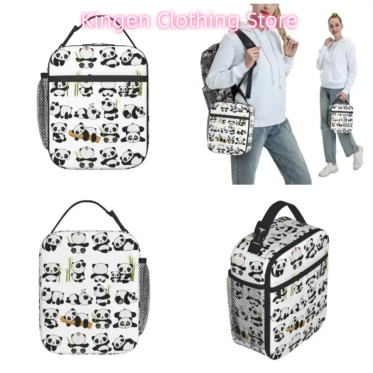 Cute Panda Kawaii Pandas Insulated Lunch Bag Lunch Container Portable Cooler Thermal Bento Box School
