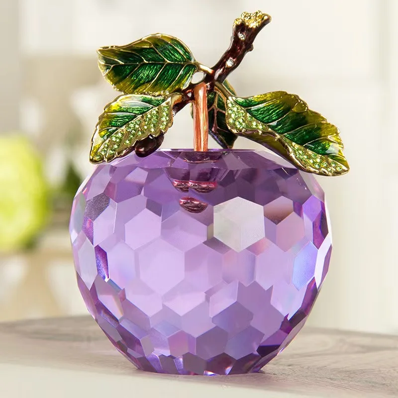 

8cm Colour Crystal Apple Figurine Model Chirstmas Eve Crystal Ornament Romantic Creative Birthday Gift Room Home Decoration