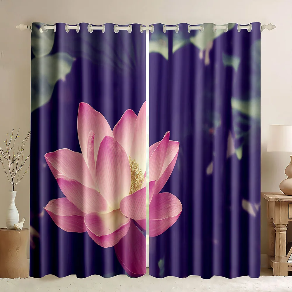 Lotus Window Curtains,Flower on The Surface of Water with The Reflections,Blossom Spiritual Meditation Theme Blackout Curtains