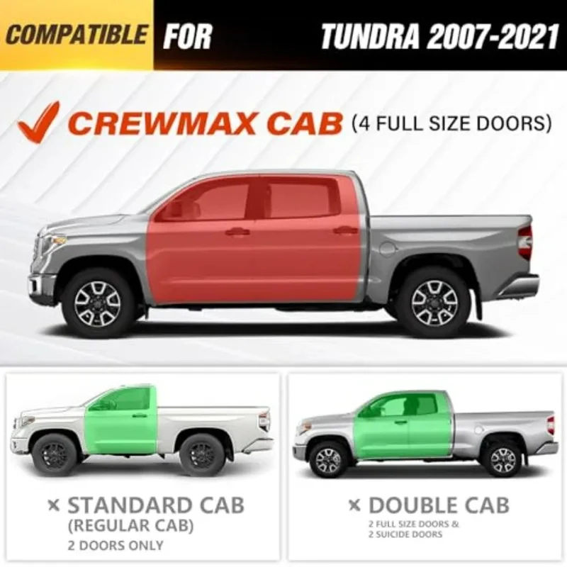 Black Powder Coated Steel Three Raised Steps Side Running Boards Fit Tundra Crew Max Cab 2007-2021