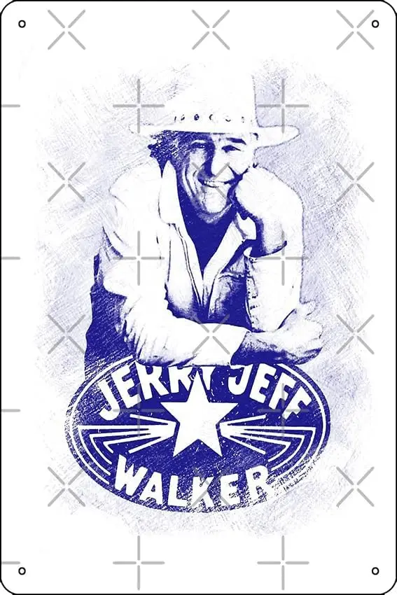 Jerry Jeff Walker blue pencil sketch Poster Metal Tin Sign 12 X 8 Inch Funny Man Cave Home Office Bar Decor