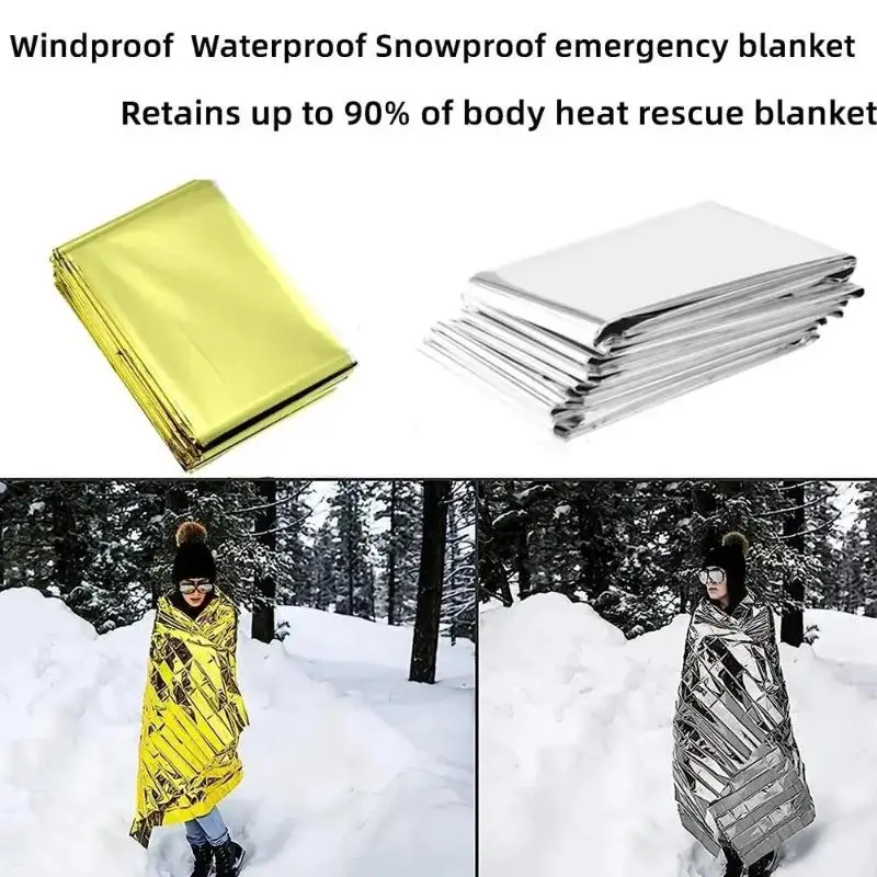 Emergency Thermal Poncho Blanket Lightweight Folding Water Resistant Windproof Sunshade First Aid Camping Mat Pad Cover